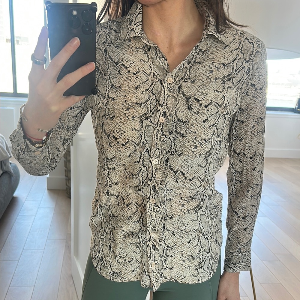 Women's Snake Print Button-Up Shirt work top